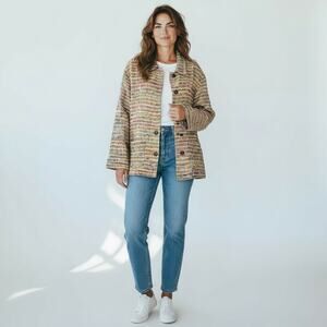 RACHEL BROOKE Silk Blend Jacket Chunky Woven Rainbow & Metallic Gold Threads XL